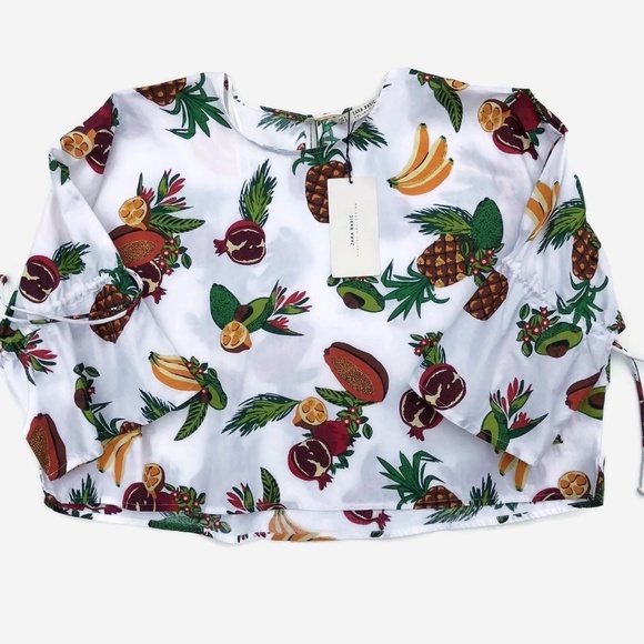 Zara Tops - Zara Tropical Fruit Print Crop Blouse Shirt Small